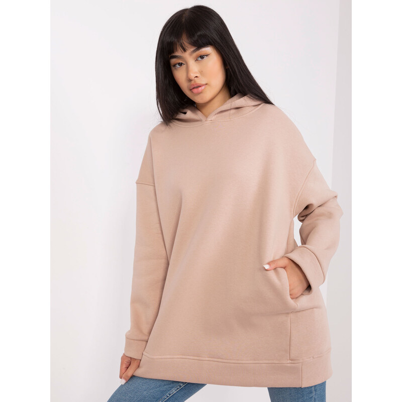 BASIC FEEL GOOD Tmavě béžová mikina s kapucí --dark beige 84156513