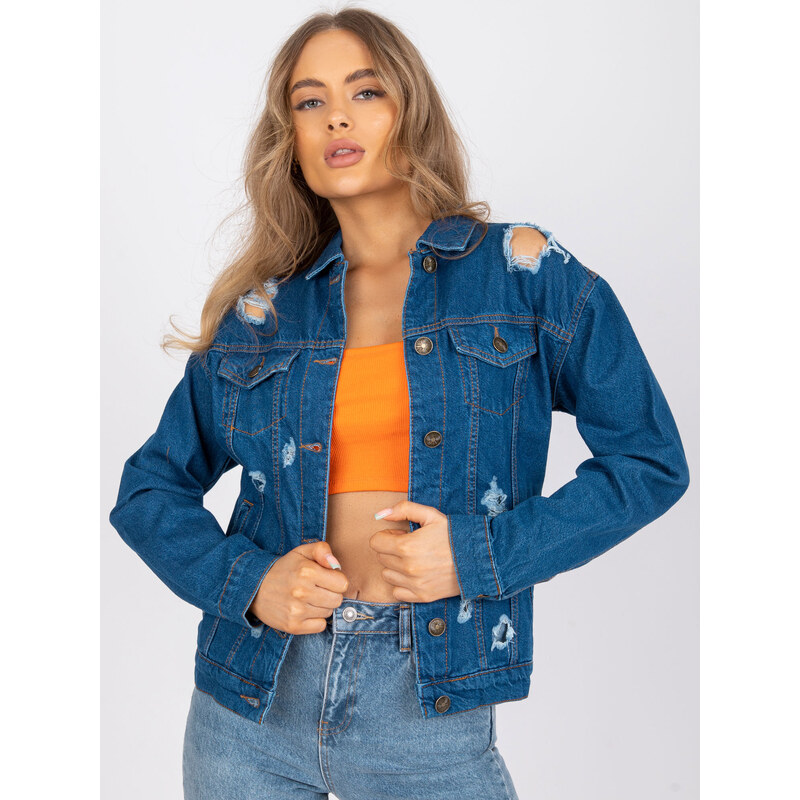 RUE PARIS Modrá džínová bunda s děrováním -blue Denim vzor 69590761