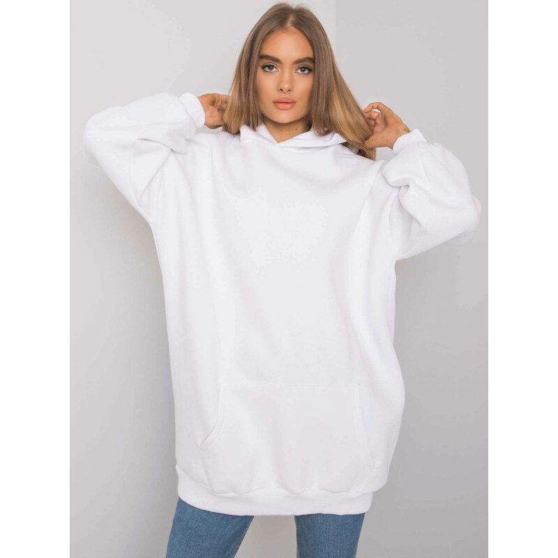 BASIC FEEL GOOD Bílá dámská dlouhá mikina s kapsou -white 64350453