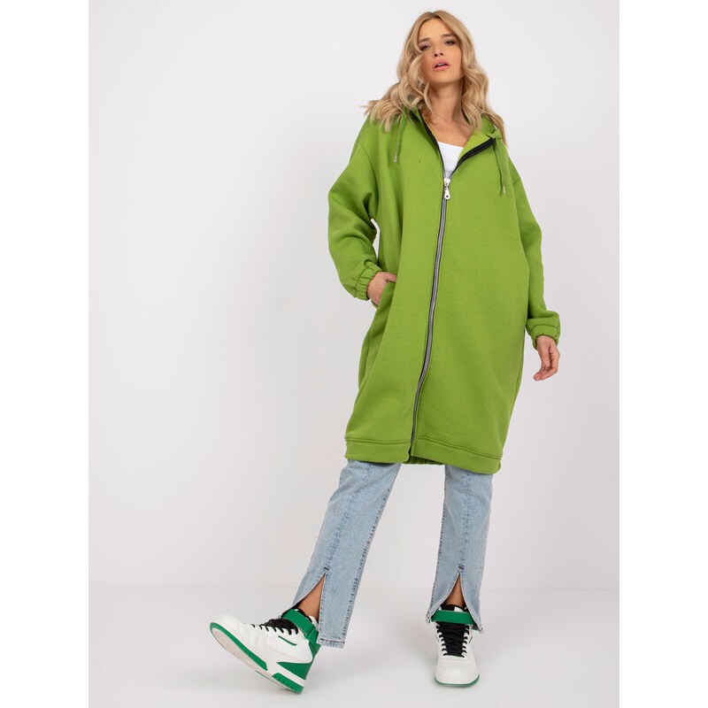RUE PARIS Zelená dlouhá basic mikina Betty --khaki Limetková