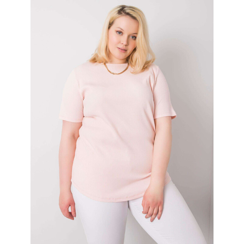 BASIC Pudrové dámské tričko s krátkým rukávem -pink Pudrová 85870259