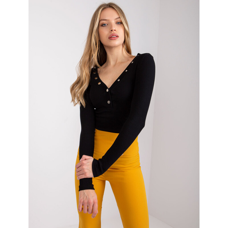 RUE PARIS Černé dámské tričko s výstřihem -black Černá 67077273