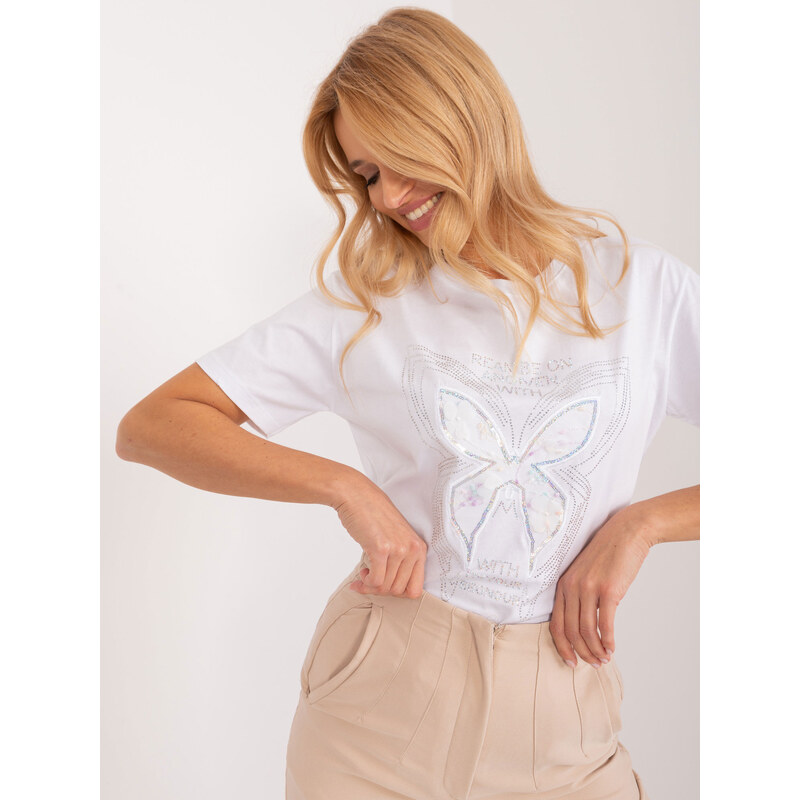 MINT Bílé triko s aplikací motýla -PM-TS-4619.30-white