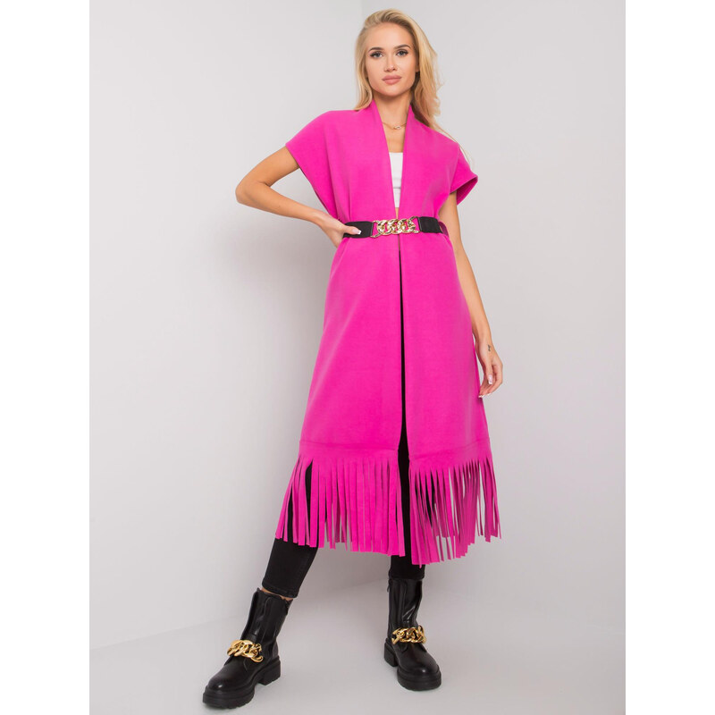 ITALY MODA Růžový dámský kardigan s třásněmi -fuchsia Tmavě
