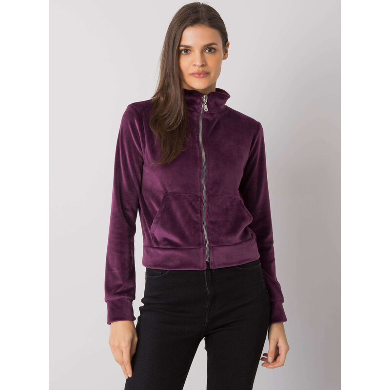 RUE PARIS Tmavě fialová velurová mikina RV-BL-7303.98P-purple
