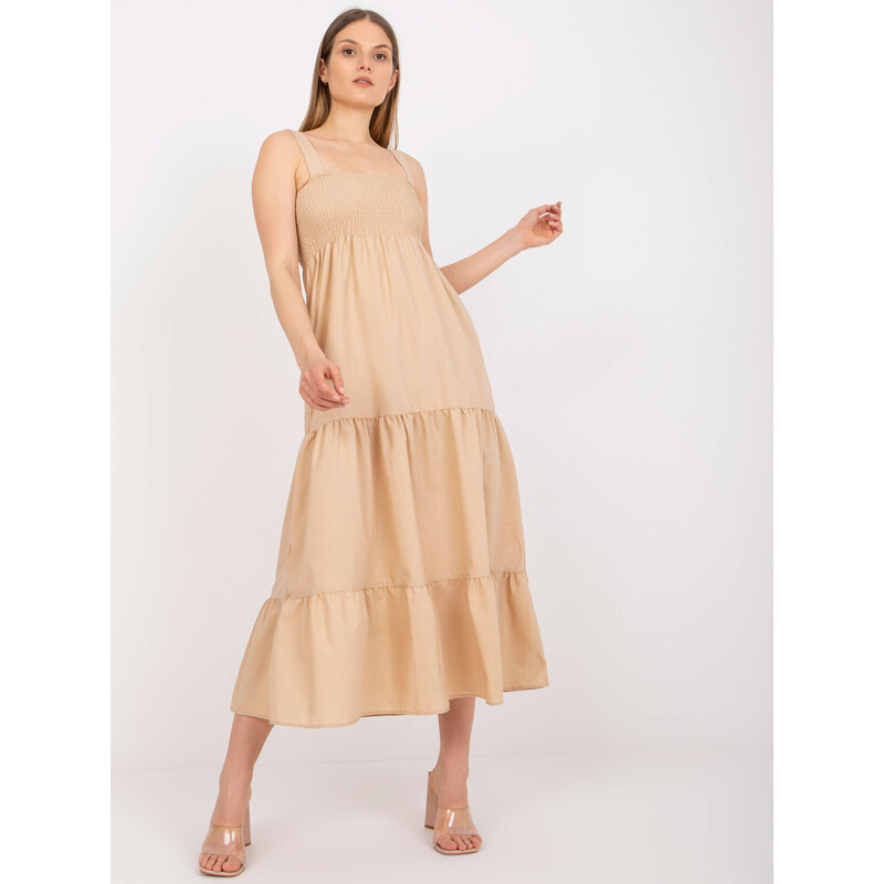 RUE PARIS Béžové maxi šaty s volánem --beige Béžová