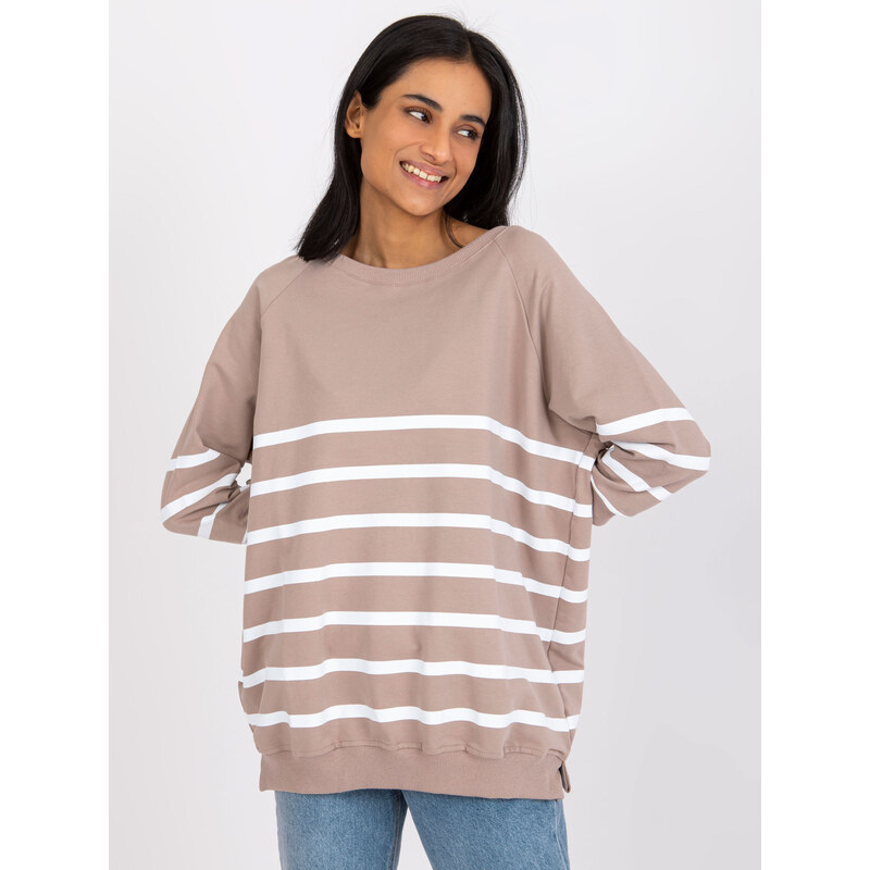 RUE PARIS Béžové oversize pruhované tričko -beige Béžová 75723756