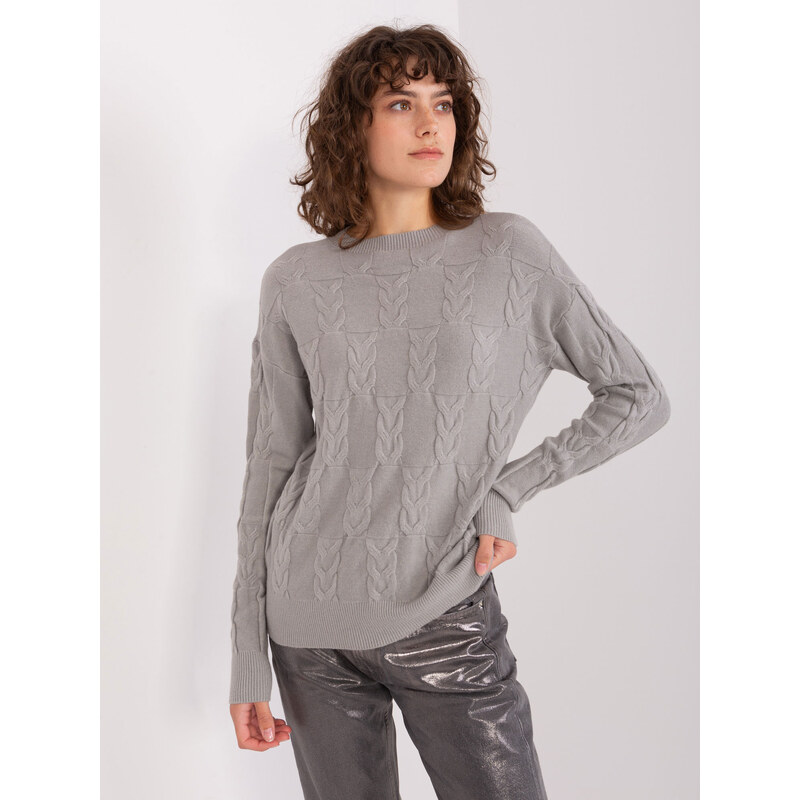 ITALY MODA Šedý pletený svetr se vzorem -grey Šedá