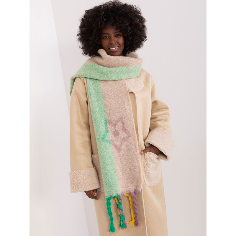ITALY MODA Vícebarevná šála s copy a vzory --beige Béžová 88286091