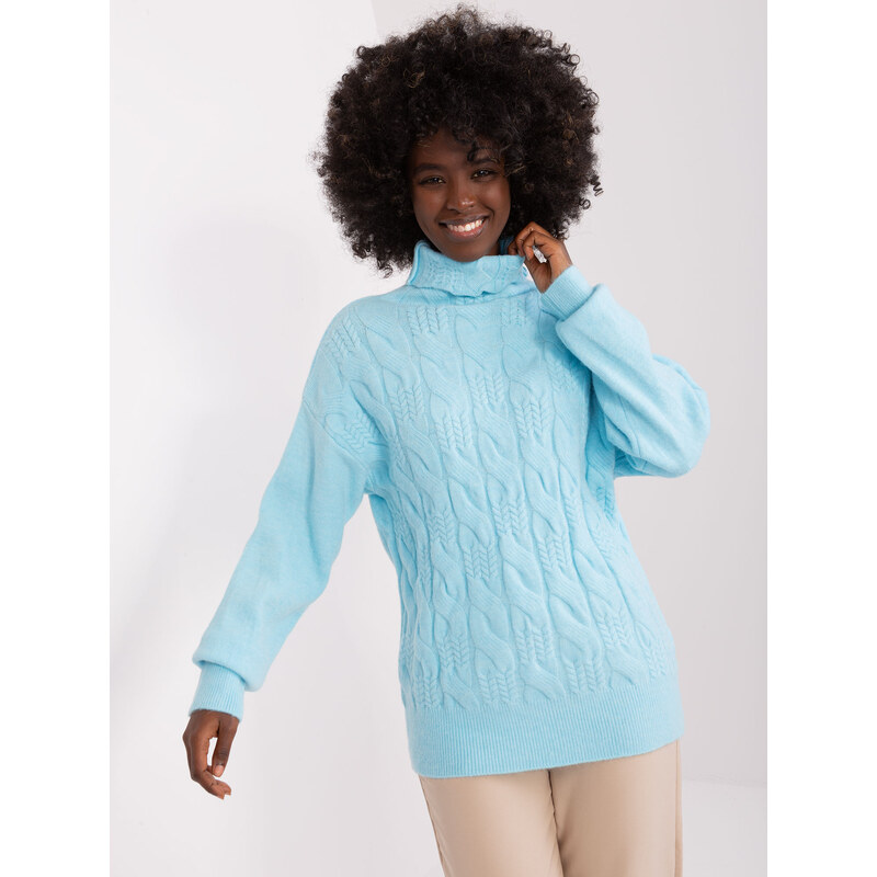 ITALY MODA Mintový rolák se vzorem --light blue