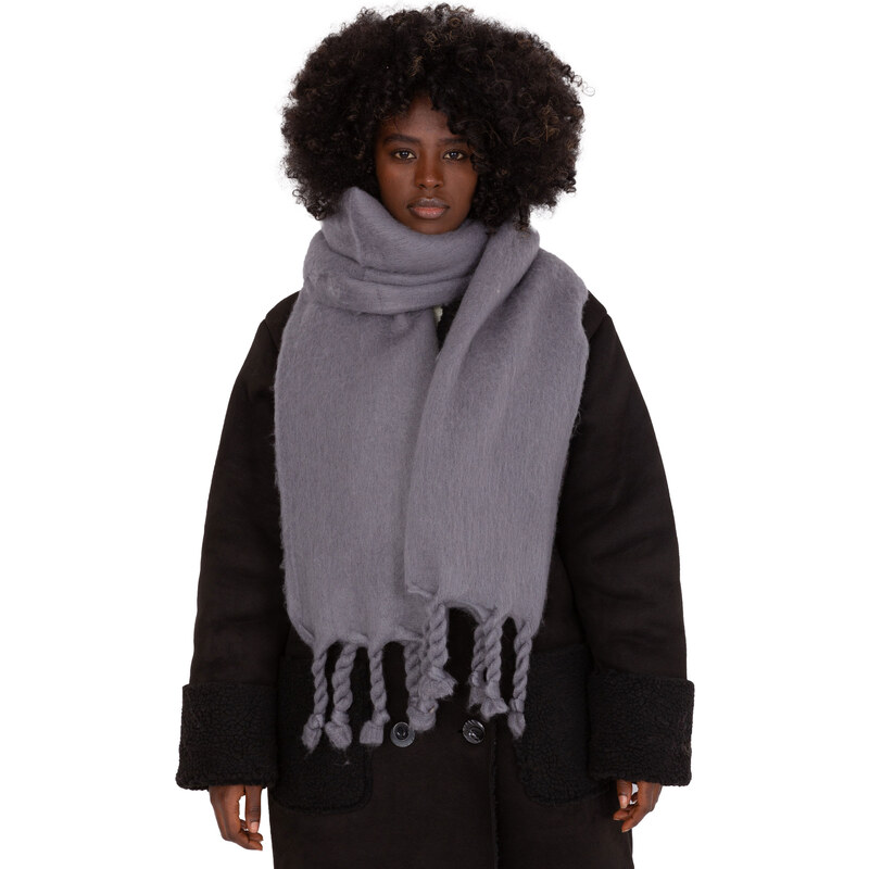 ITALY MODA Šedá šála s třásněmi -dark grey 88286170