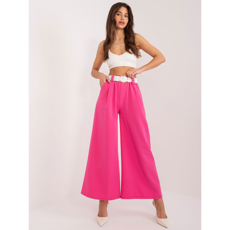 ITALY MODA Tmavě růžové široké kalhoty s páskem -dark pink Tmavě