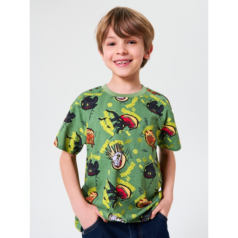 Sinsay - Tričko How to train your dragon - green spruce