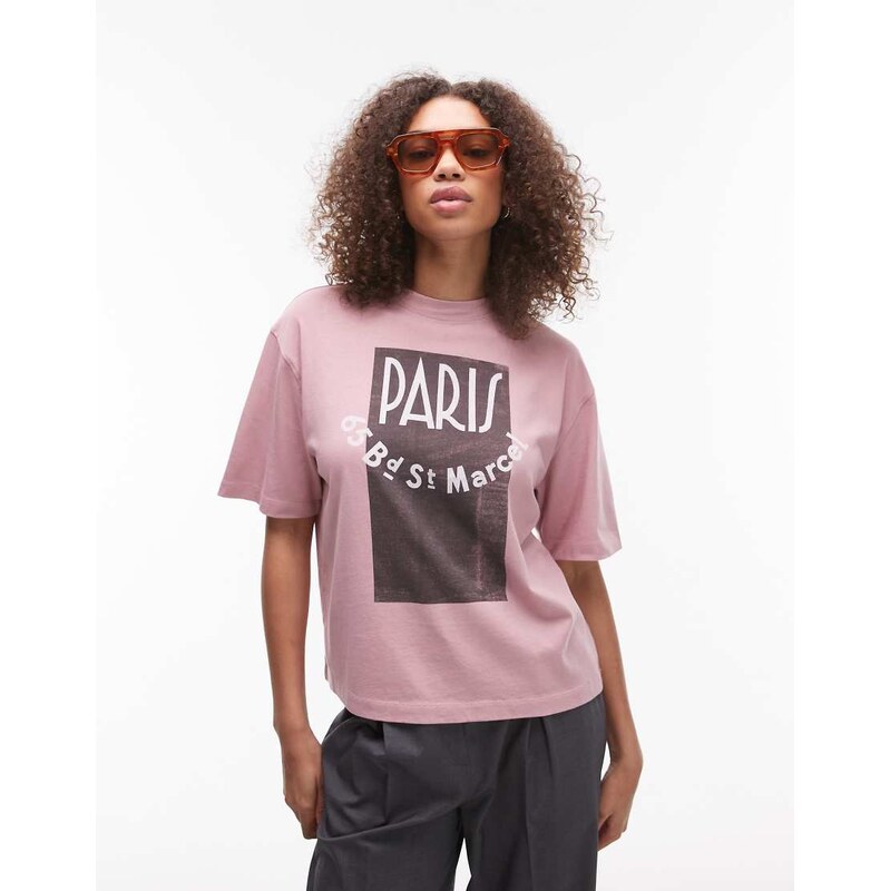 Topshop oversized graphic Paris t-shirt in pink 105160144