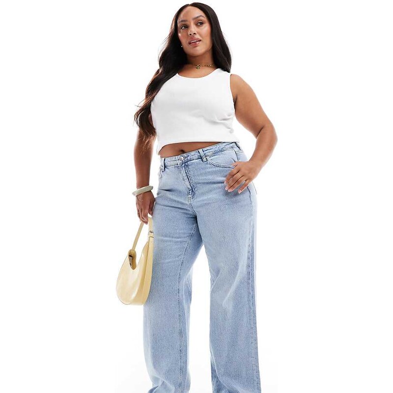 Vero Moda Curve Tessa wide leg jeans in light blue wash