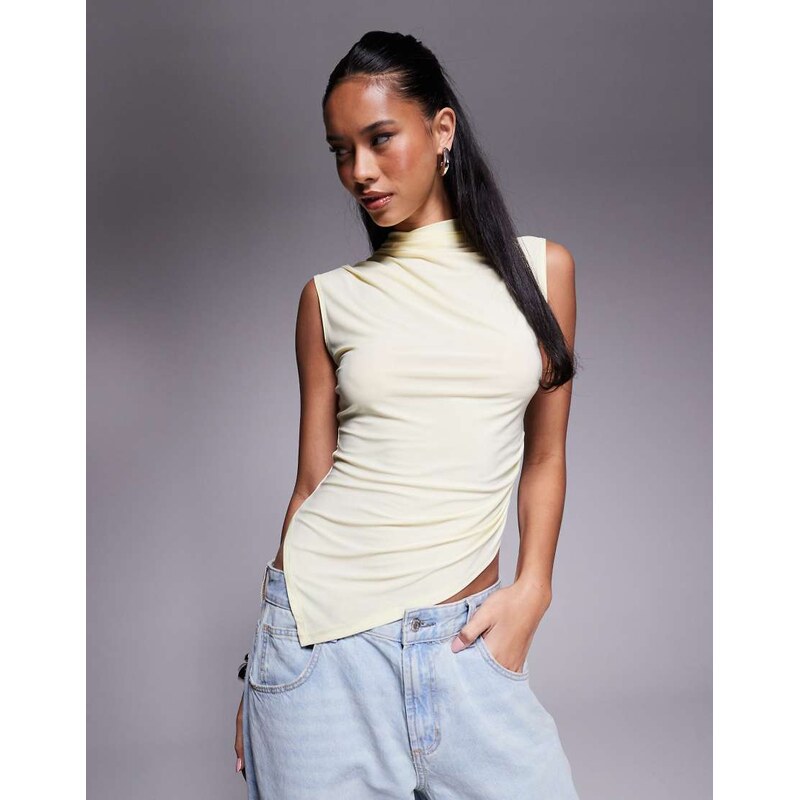 ASOS DESIGN grown on high neck gathered asymmetrical hem top in