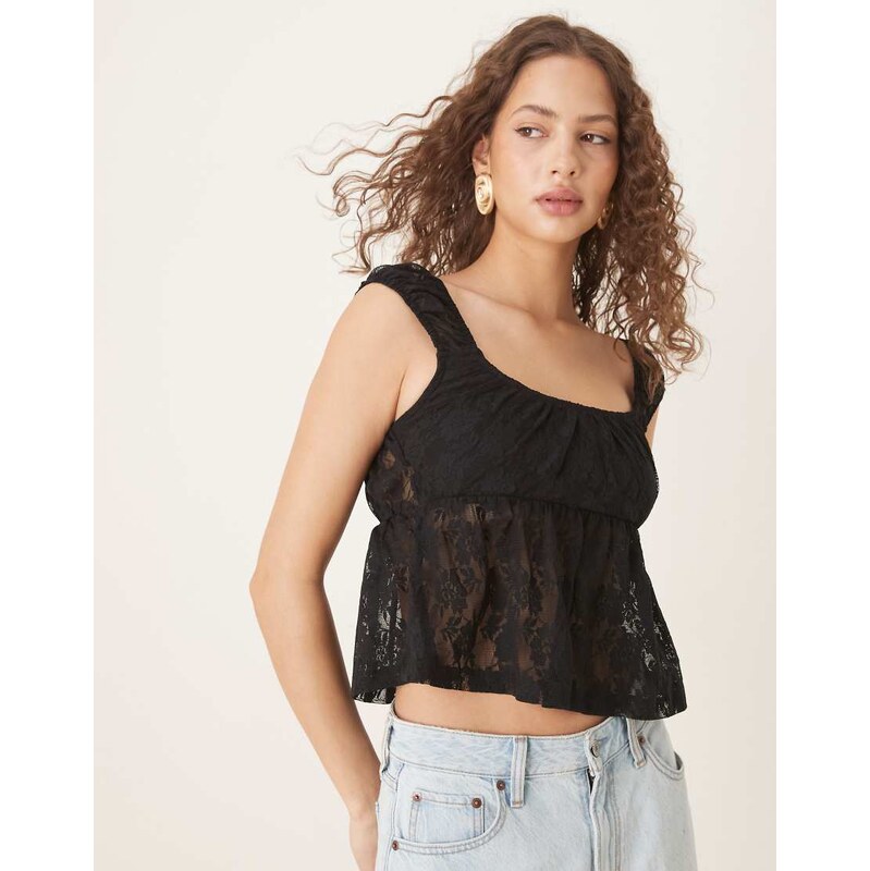 ASOS DESIGN lace babydoll top in black 105160247