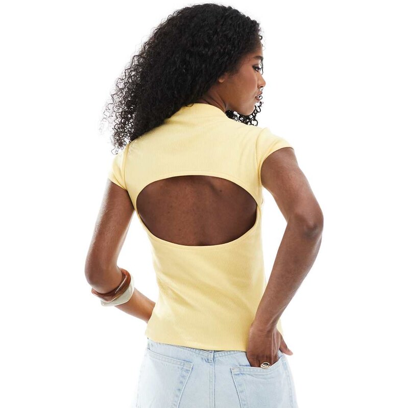 ASOS DESIGN compact rib open back grown on neck baby tee in buttermilk 115495532