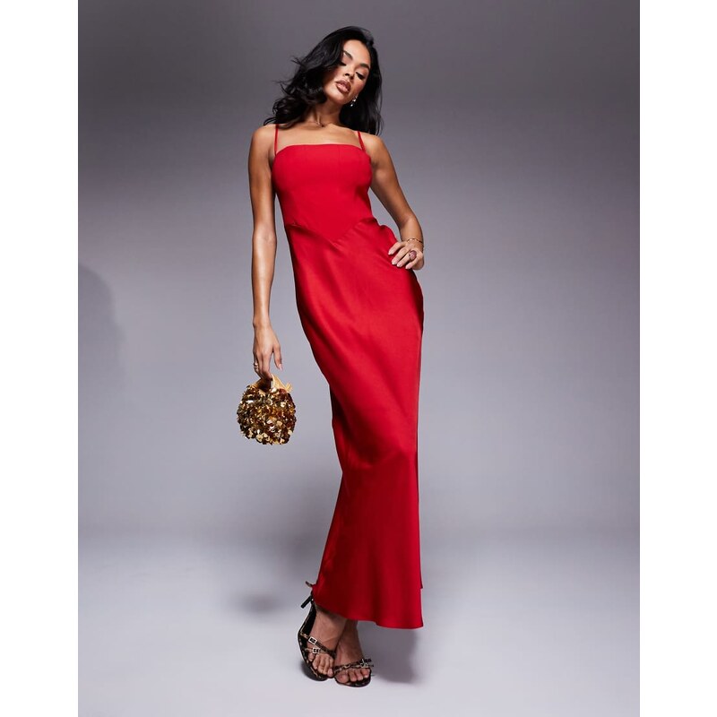Forever New square neck corset maxi dress in red 105176341
