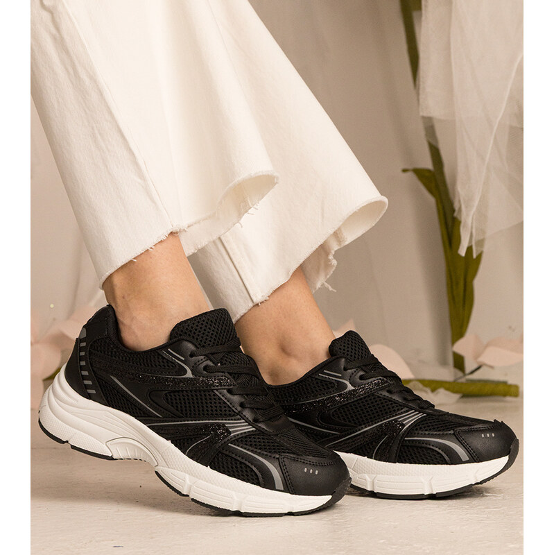 Gemre Black womens sports sneakers with glitter Bakari