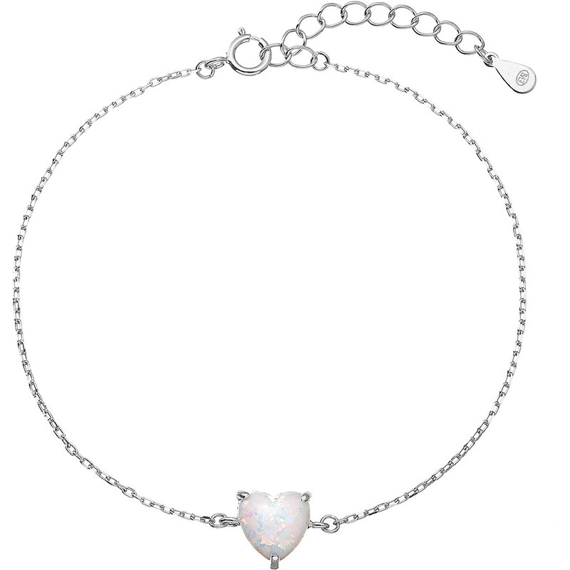 Stříbrný náramek se syntetickým opálem bílé srdce 13088.1 white