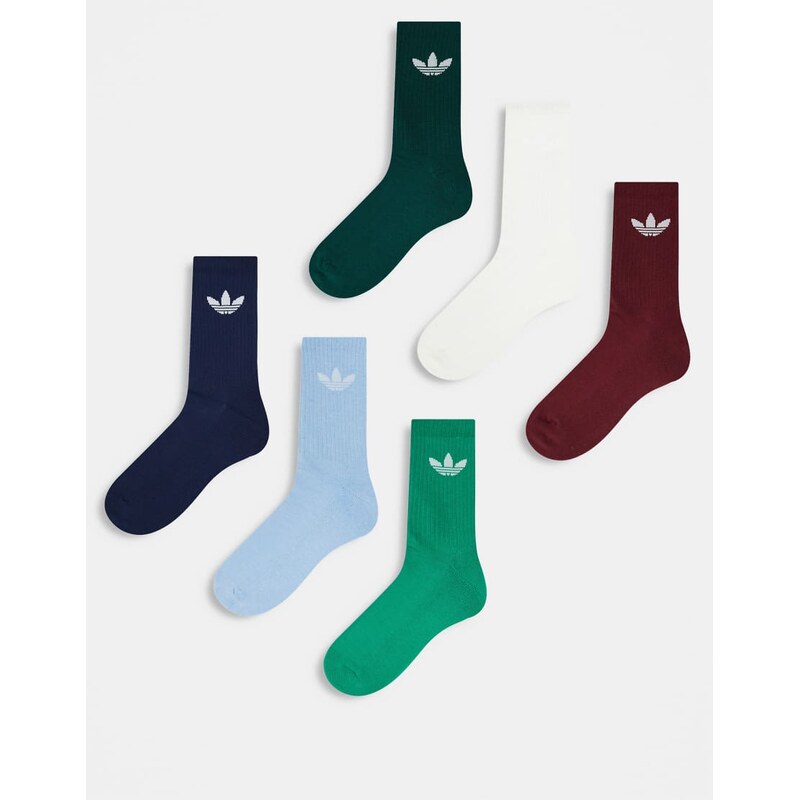 adidas Originals 6 pack crew socks in multi-White 105176296