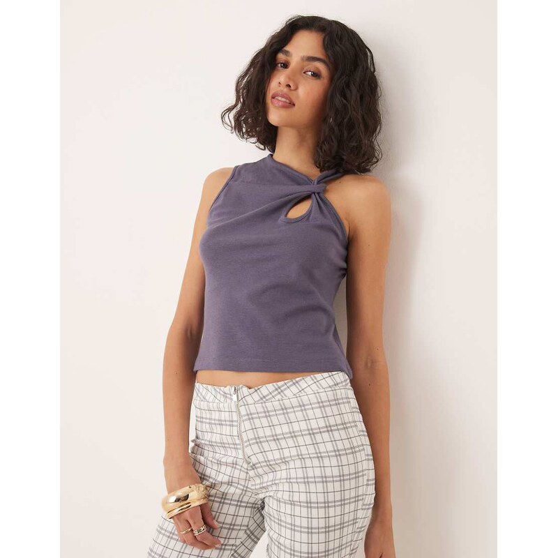 ASOS DESIGN twist detail tank top in slate grey 105176356