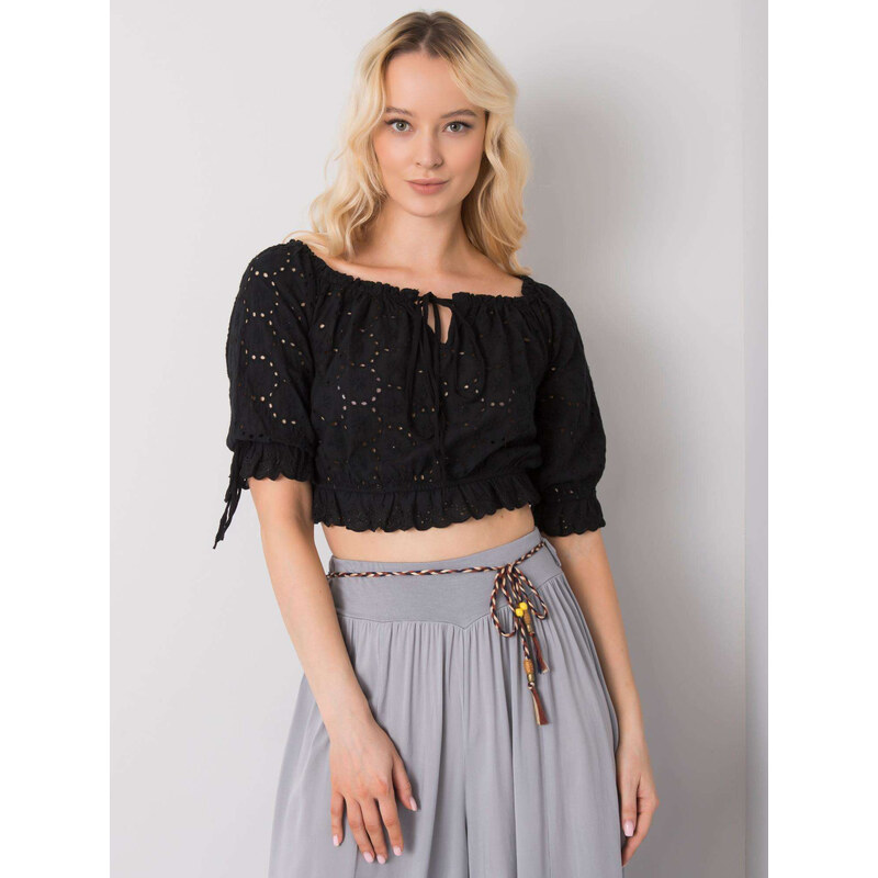 BASIC Černý crop top s vázáním TW-TP-BI-25455.43-black