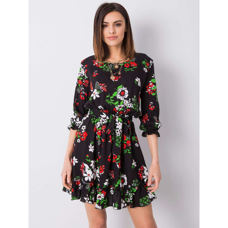 BASIC Černé dámské květinové šaty LK-SK-507275.90P-black