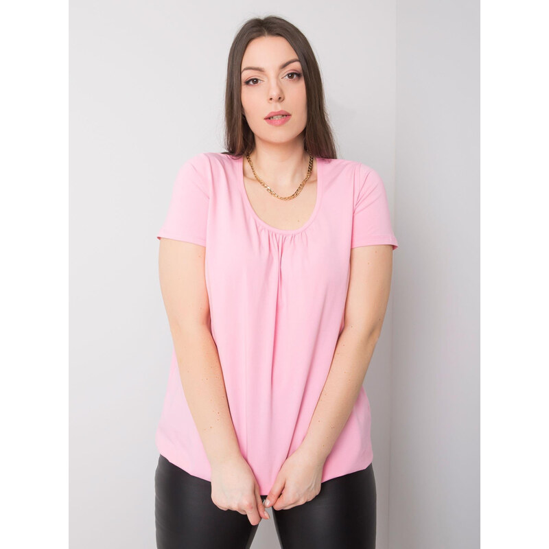 BASIC Růžové dámské tričko s krátkým rukávem -pink Světle růžová 85870172