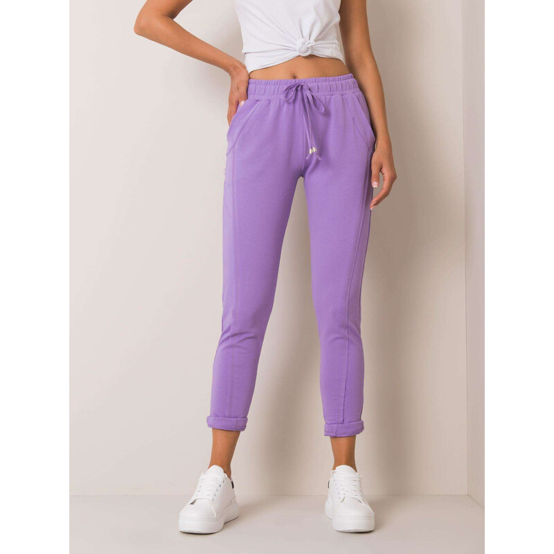 BASIC Fialové dámské tepláky s kapsami -purple Fialová 55294388