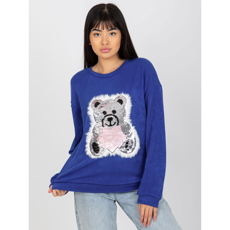 BASIC Tmavě modrý svetr s medvídkem -dark blue Modrá 85878512