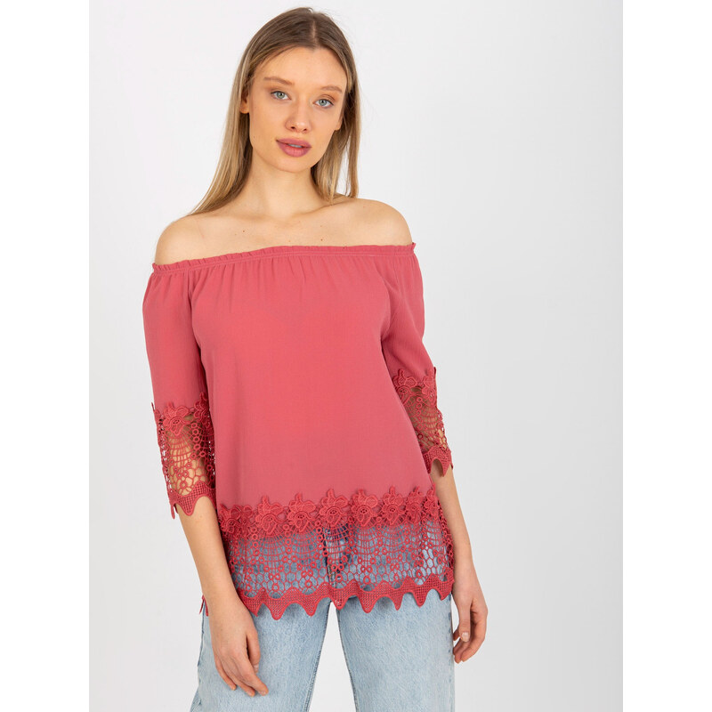 BASIC Tmavě růžová halenka s krajkou LK-BZ-506188.32X-dark pink