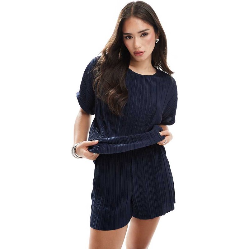 Vero Moda plisse t-shirt co-ord in navy