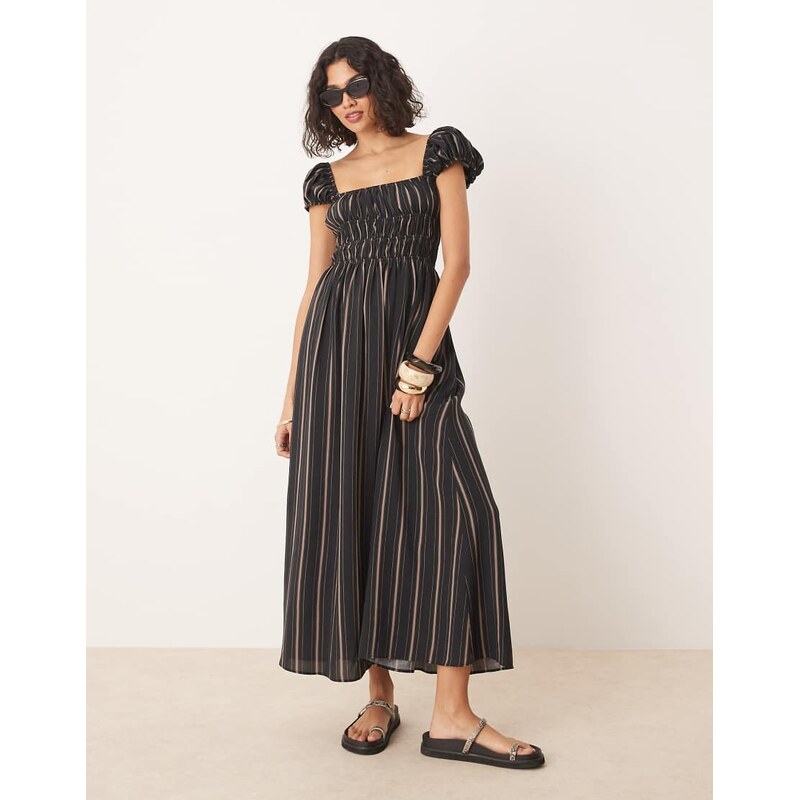 ASOS DESIGN square neck midi dress with cinched channel waist in