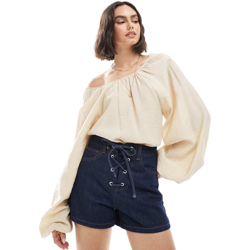 ASOS DESIGN denim tie front short in indigo-Blue 105176927