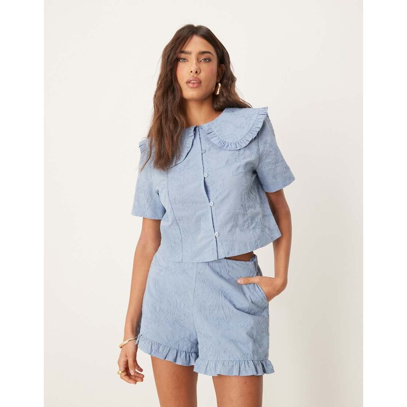 ASOS DESIGN frill hem shorts with floral embroidery co-ord in