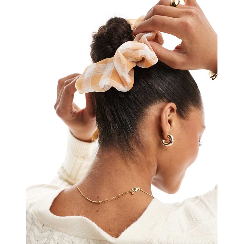 ASOS DESIGN scrunchie hairband with oversized gingham organza design 105190619