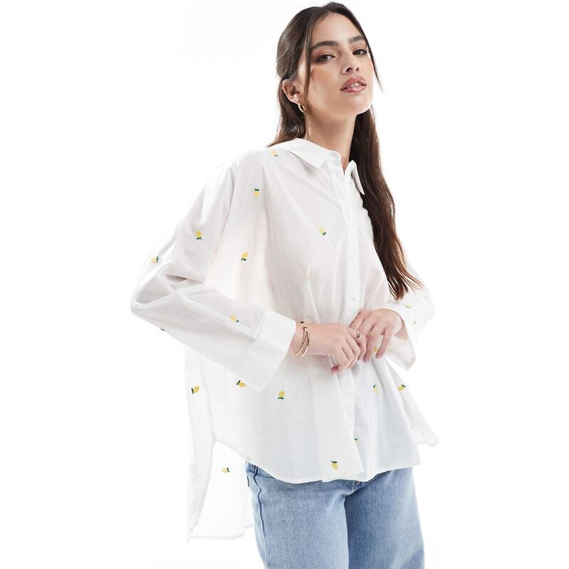 ONLY boxy shirt with lemon embroidery in white 105183889