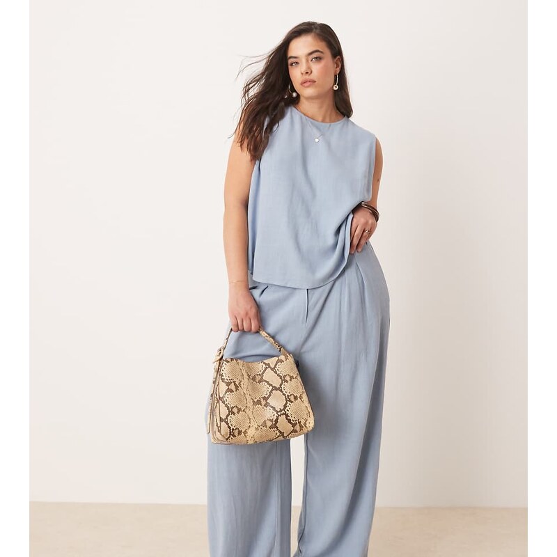 ASOS Curve ASOS DESIGN Curve pleat front wide leg trousers with linen 115730545