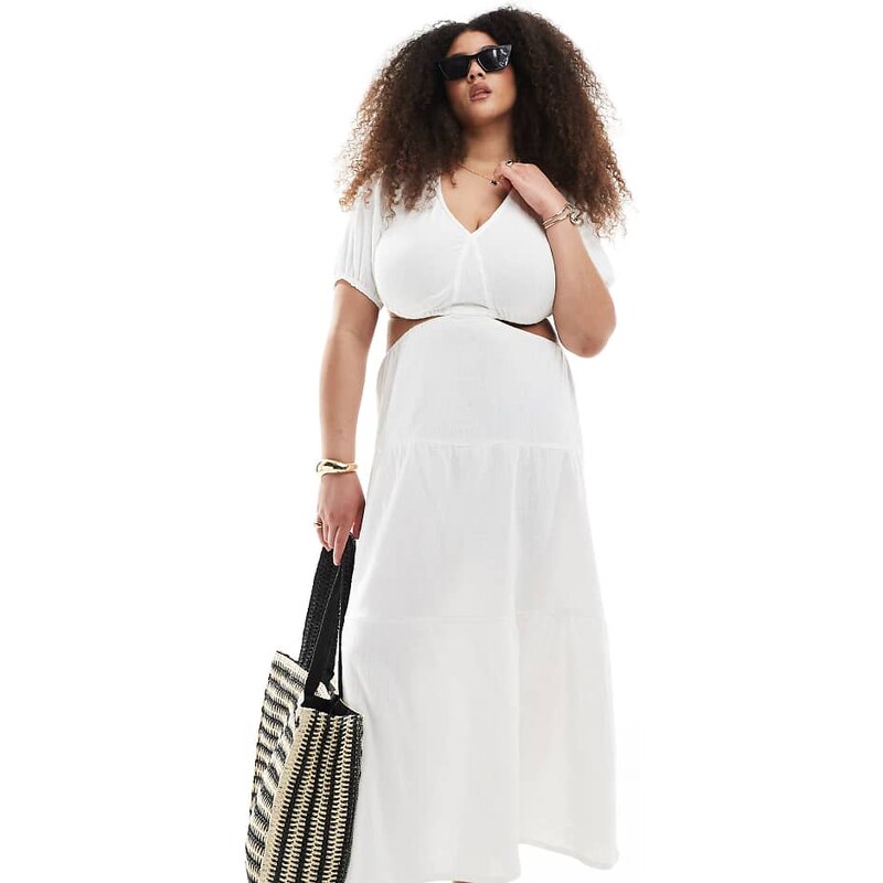 Esmee Curve Exclusive cut out maxi tiered beach dress in white 105351191