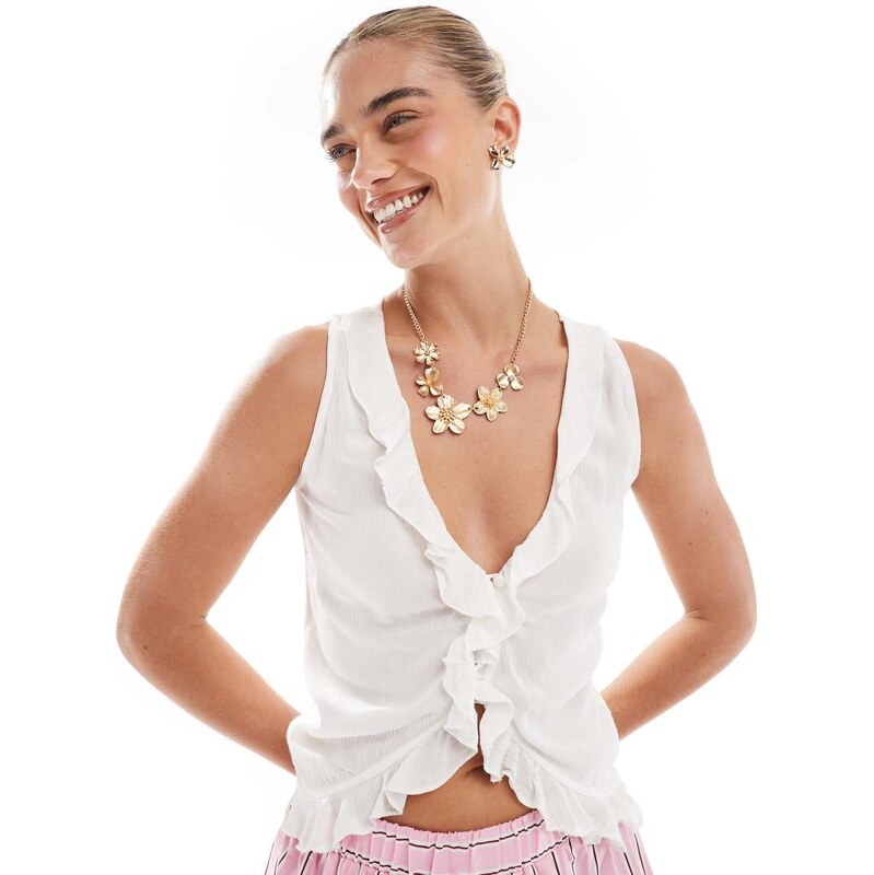 Esmee Exclusive beach top with frill neckline detail in white