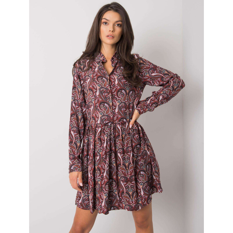BASIC Tmavě hnědé vzorované šaty -D73771M30227-dark brown
