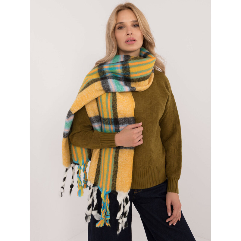ITALY MODA Žlutý dámský károvaný šál s třásněmi -dark yellow