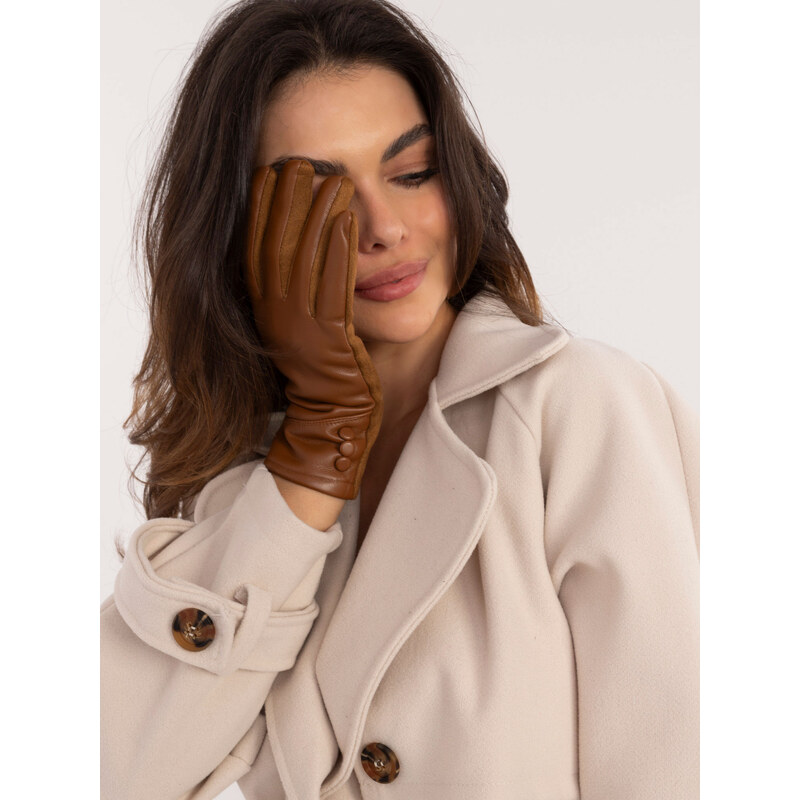 ITALY MODA Světle hnědé elegantní dámské rukavice -light brown Hnědá 100767786