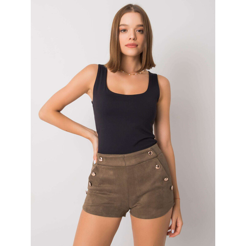 RUE PARIS Khaki šortky se cvočky -khaki [zul]