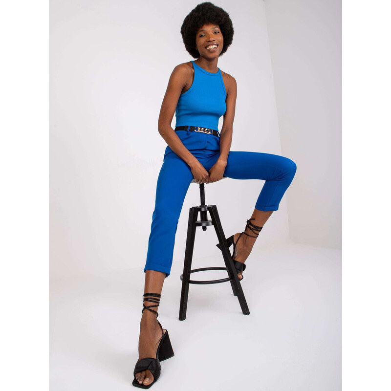 ITALY MODA Modré elegantní kalhoty Seville s vyšším pasem --blue