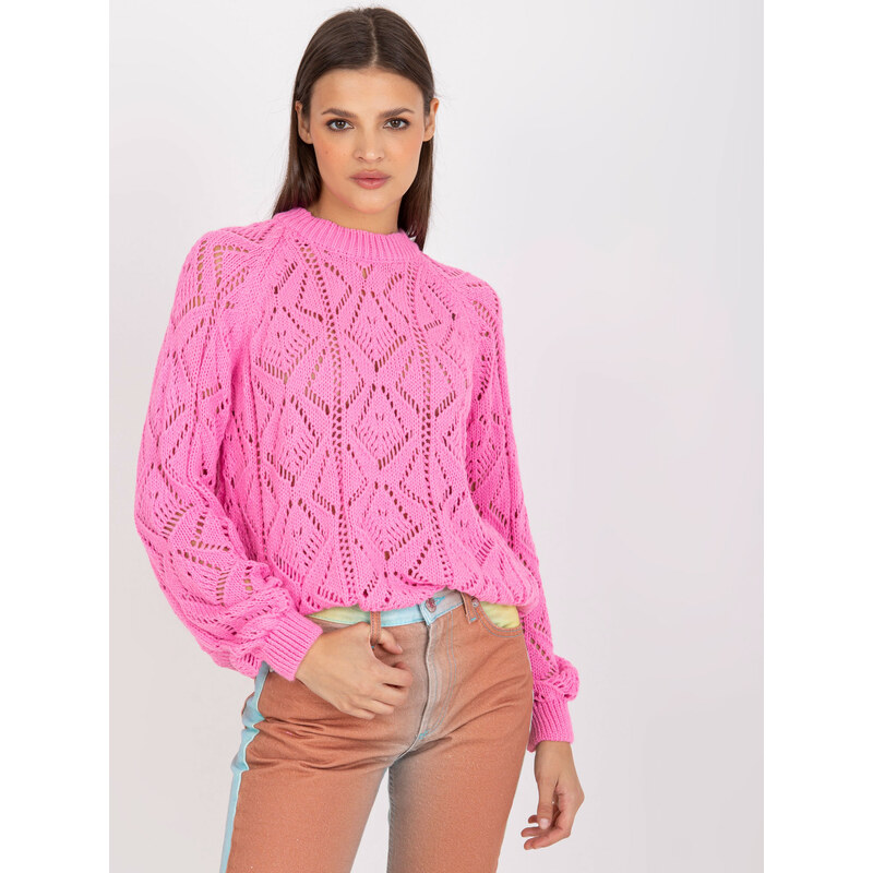RUE PARIS Světle růžový dámský svetr -pink Tmavě růžová 85874289