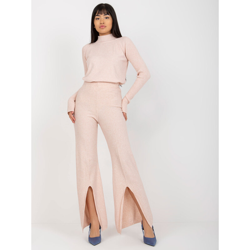 COCO ANGELO Světle růžové zvonové kalhoty s rozparkem -light pink 85878370