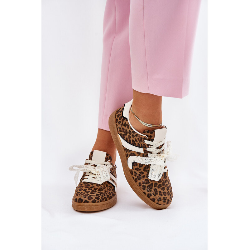 Boto Nízké Dámské Sneakersy S Krajkou Leopardí Hnědé Zielle